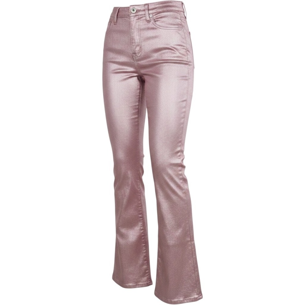 Edikted‎ Luna Metallic Pink Faux Leather Flare Leg Pants Womens XS High Waisted